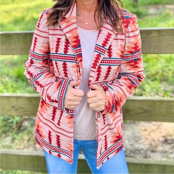 Savanna Jane•Southwestern Aztec•Rust Multi Blazer Corduroy Jacket•Sz Large - Picture 3 of 8